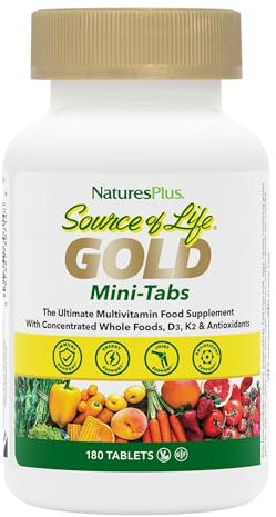 NaturesPlus Source of Life Gold Mini Tablets - Plant Based Multivitamin with Superfoods - Energy Booster, Immune Support - Vegetarian, Gluten Free - 180 Mini Tablets