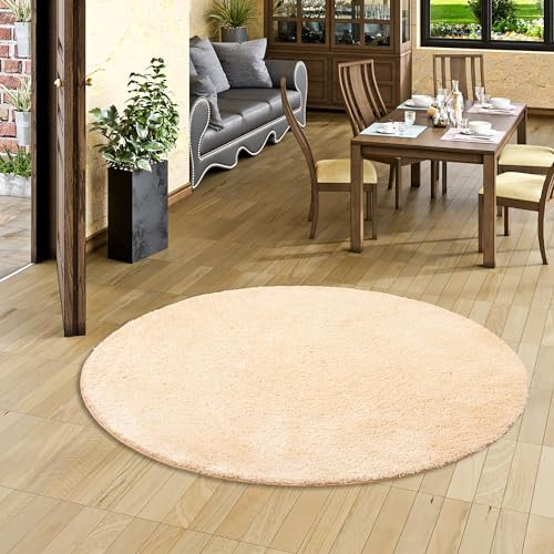 Palace Hochflor Shaggy Teppich Natur Rund in 7 Größen