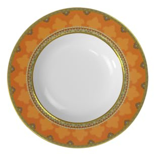 Villeroy & Boch Samarkand Mandarin Suppenteller, 25 cm, Tiefer Essteller mit orientalischem Dekor, Premium Bone Porcelain, Mehrfarbig/Orange