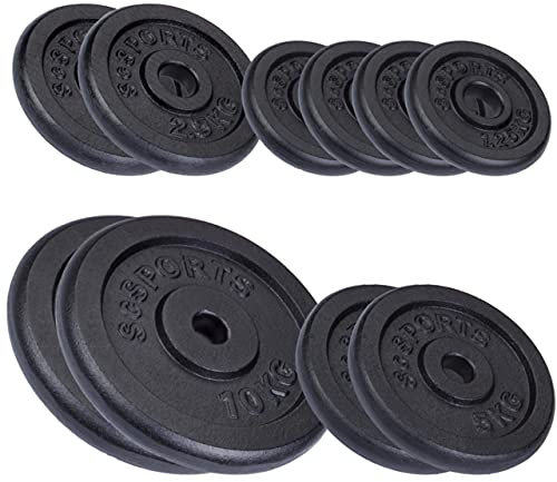ScSPORTS® Hantelscheiben - Set, 30/35/40/60 kg, Ø 30/31 mm, Gusseisen, Schwarz - Gewichtsscheiben, Hantelscheiben-Set, Hantelgewichte, Fitness Scheiben, Gussscheiben