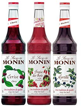 MONIN - Assortiment Fruits Rouges - Sirop de Cerise, Fraise des bois et Myrtille - Arômes Naturels - 3x70cl