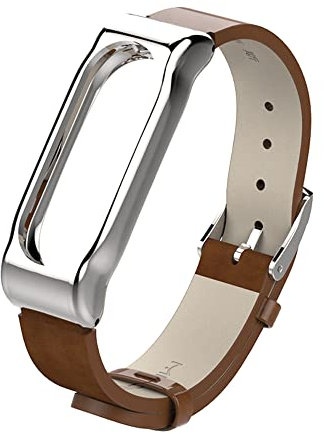 PINHEN Armband für Xiaomi Mi Band 2,Echtes Leder Ersatzarmband Watch Wrist Band Smart Bracelet Zubehör für Xiaomi Mi Band 2 (Brown, Leather)