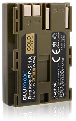 Blumax Gold Edition BP-511 / BP-511A Akku kompatibel mit Canon EOS 5D/ 10D/ 20D/ 300D/ 30D/ 40D/ 50D UVM 2040mAh 7,4V 15,1Wh mehr Leistung als Originalakku