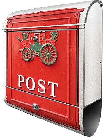 banjado® Design Briefkasten mit Postkasten Nostalgie 38,5x46,5x13cm & 2 Schlüssel - Briefkasten Stahl Silber mit Zeitungsfach pulverbeschichtet - Postkasten A4 Einwurf inkl. Montagematerial