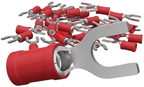 AUPROTEC 50x Connettore a Forcella 0,5-1,5 mm² rosso foro Ø M4 SV Capicorda Preisolati PVC Connettori a Forchetta Rame Stagnato Terminali Crimp per Cavi Fili Elettrici