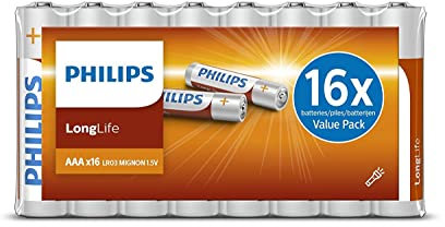 PHILIPS R03L16F/10 - AAA Batterie, 16 pièces - Blanc