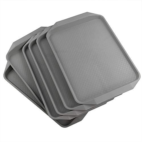 Ordate Bandejas de Plástico para Servir Café Bandeja Rectangular de Comida Rápida, Color Gris, Juego de 6