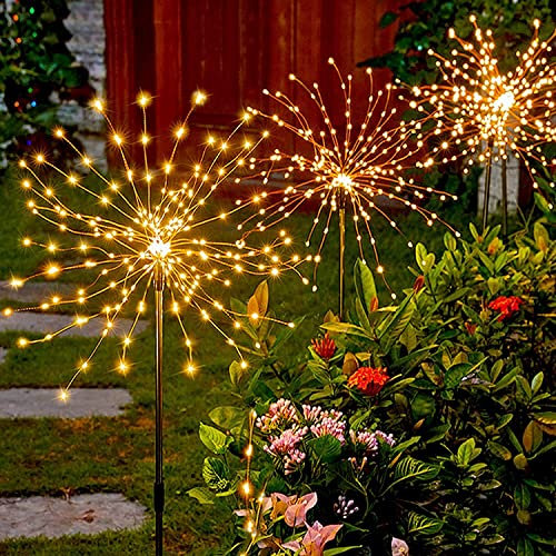 Mixtooltoys 2 Stück Solarleuchten für den Außenbereich, Garten, Dekoration, Feuerwerk, Lichterkette, solarbetrieben, 120 LEDs, warmweiß, wasserdicht, für Garten, Blumenbeet, Party