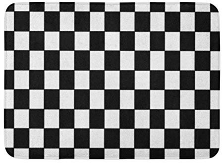Kinhevao Bath Mat Checkerboard Black White Checkered Checked Checker Checks Bathroom Decor Rug
