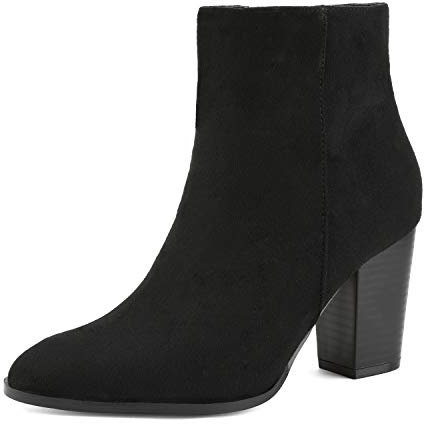 DREAM PAIRS Botines de Tacón Grueso para Mujer Botas Cortas al Tobillo con Cremallera Lateral Invierno,Size 36,Ante/Negro,Anita