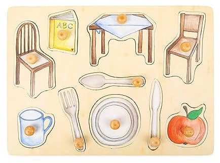 small foot Setzpuzzle Alltagsgegenstände aus Holz mit detaillierten Motiven, für Kleinkinder ab 12 Monaten, 11502, Mehrfarbig