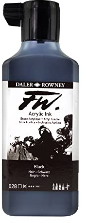 Daler-Rowney FW Acrylic Artists Ink, 180ml/6oz Plastic Bottle, India Ink (D160181028)