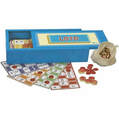 Jeujura Holzkiste - 48 Lottokarten, nummerierte Holzpfoten, Chip und Chipsack - Der Spielbaum - Brettspiel - Mindestalter 3 Jahre 66330