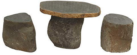 STONE art & more Tisch und Zwei Hocker, Gartenmöbel-Set 3teilig, massiv, Riverstone, Flussstein, frostfest