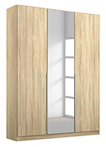 Rauch Möbel Alabama Schrank Kleiderschrank Drehtürenschrank Eiche Sonoma mit Spiegel, Holz, 3-türig inklusive Zubehörpaket Classic 2 Kleiderstangen, 7 Einlegeböden BxHxT 136x229x54 cm