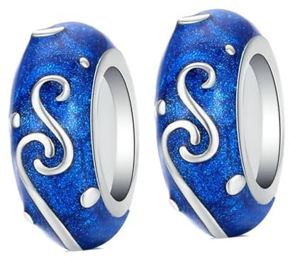 Abalorios de Navidad, 2 piezas de plata de ley 925 auténtica, estrellas y flores, espaciadores de cristal para pulsera Pandora, dije para el día de la madre (dije de cielo estrellado), Cristal,