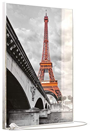 STEINFELD Heizsysteme® Glas Bild Infrarotheizung mit Thermostat | Made in Germany | viele Motive 350-1200 Watt Rahmen silber/alu (500 Watt, 039H Eiffelturm Rot)