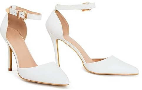 Womens Mens Unisex Ankle Strap Buckle Stiletto Heel Court Shoes Plus Size 9 10 11 12 (White Matte, Numeric_10)