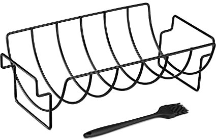 Navaris Supporto per Arrosti Costine Maiale - Telaio Griglia Barbecue Forno per Arrosto Costolette Tacchino - Rib Rack Grill in Acciaio - con Pennello