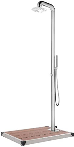 vidaXL Doccia da Giardino con Base Marrone 230 cm in Acciaio Inox