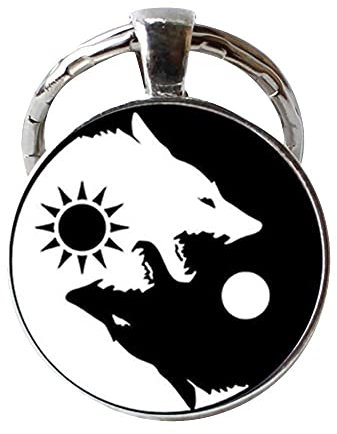 Porte-clés Ying Yang Loup noir et blanc - Bijou animal noir et blanc