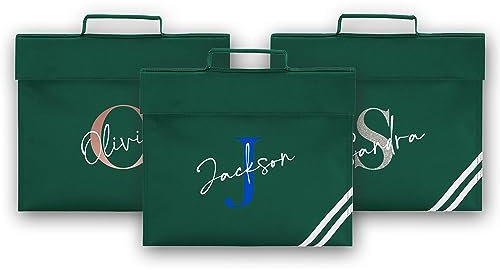 Personalised Book Bag School Kids Children's Boys Girls Junior Toddlers Any Name Glitter Lunch Organiser Swimming P.E Bag Letter (Bottle Green)