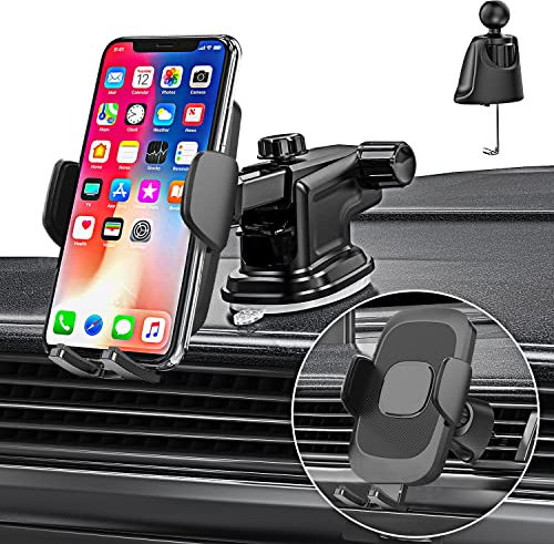 3 en 1 Support Telephone Voiture pour iPhone 11 16 12 15 14/13 Pro Max/12 Mini/SE 2022 2020 XR X XS 8 Plus,Xiaomi/Redmi Note Porte Telephone Grille aération Pare Brise Tableau de Bord par Ventouse