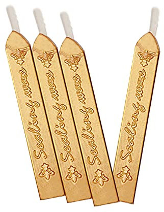 Siegelwachs, Siegelwachs, Wachsstäbe mit Dochten, antikes Versiegelungswachs für Manuskript, für Retro-Wachs, Versiegelungswachs, Briefmarken, Einladung zur Hochzeit (4 Stück, Gold)