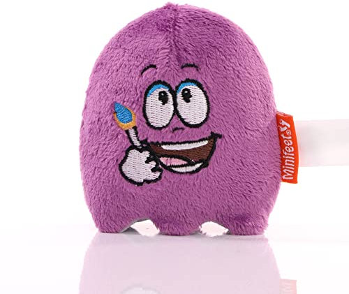 Minifeet Teamgeister Kreative lila - 2in1 Anti-Stress-Plüschtier & Displayreiniger mit Unterseite aus Mikrofaser - Plüsch Spielzeug Geschenk für Mitarbeiter Kollegen Freunde | Höhe: 8 cm