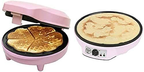 Bestron Waffeleisen für klassische Herzwaffeln & Crepe-Maker inkl. Zubehör im Retro Design, 700-1000 Watt, Farbe: Pink