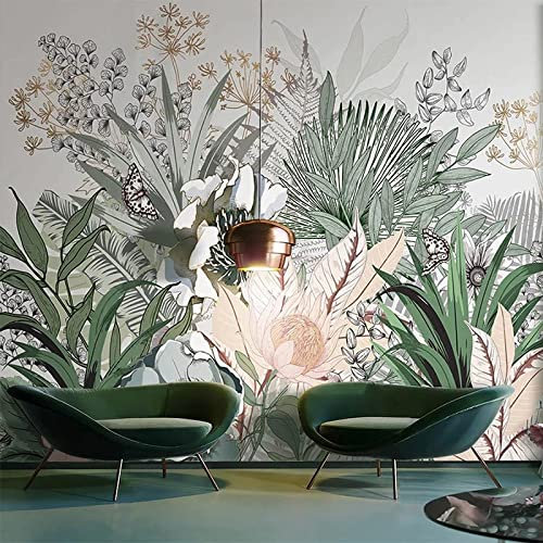 Papier Peint Photo Mural Feuilles de plantes tropicales Peinture Murale 3D Photo Poster Tableaux Muraux Salon Chambre Bureau Couloir Mural Décoration, 200 cm x 150 cm