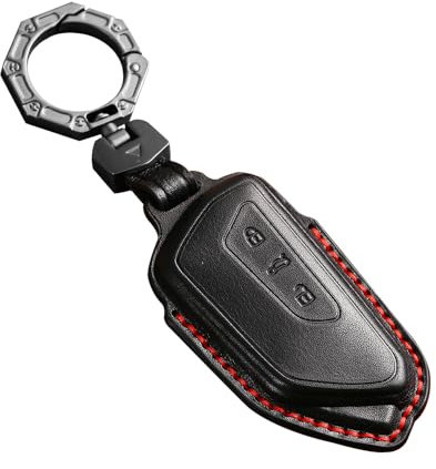 ontto Autoschlüssel Hülle Passt für VW Golf 8 MK8 ID.3 ID.4 Seat Leon MK4 Tarraco Skoda Octavia Enyaq Keyless Schlüsselhülle Leder Schlüsselschutz Etui für Fernbedienung Schlüsselanhänger-Schwarz