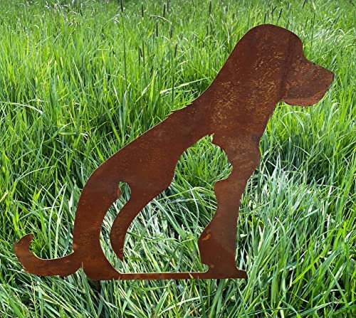 Sitzender Hund mit Katze 50x58cm zum Stecken Gartenstecker Edelrost Gartendeko Rost Metall Rostfigur Tier von Steinfigurenwelt (Hund)