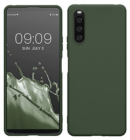 kwmobile Hülle kompatibel mit Sony Xperia 10 IV Hülle - weiches TPU Silikon Case - Cover geeignet für kabelloses Laden - Dunkelgrün matt
