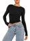 Springcmy Women's Slim Fit Crop Tops Casual Solid Color Crew Neck Long Sleeve Tight T-Shirt Basic Baby Skim Dupe Blouse Tee Tops (A2-Black, S)