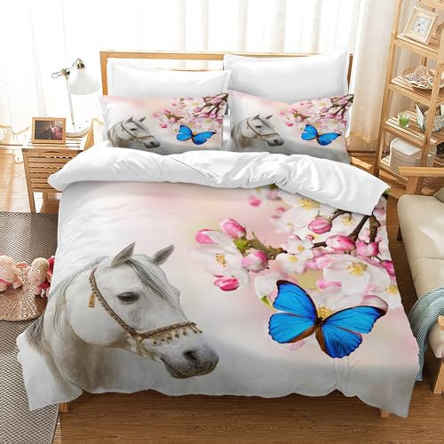 JEFFEL Pferde Bettwäsche Set 200x200 cm, Kinderbettwäsche, Pferde Motiv 3D Tier Motiv, Mikrofaser, Sehr Weich, Kinder Bettwäsche Set mit Bettbezug und Kissenbezug (Pferd-7, 200_x_200_cm)