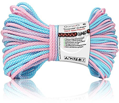 Ganzoo Paracord 550, Cuerda de arcoíris de 4 mm, 30 Metros, Nylon/poliéster, Tipo 3-7 Hilos Interiores, Cuerda de Exterior, para Pulsera, Correa, Collar, arcoíris Pastel Diamante