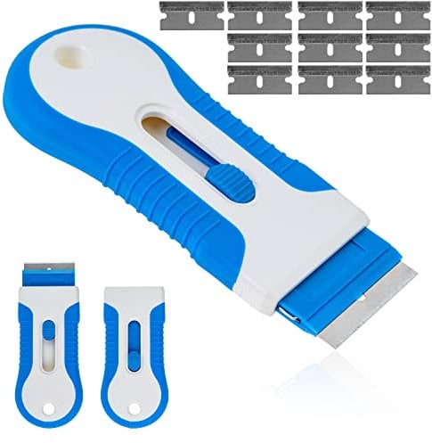 Universal Ceranfeldschaber und Folienentferner, 1 Pack, mit 10 x Ersatzklingen, Vignettenschaber für Auto, Herd Kratzer für Induktionskochfeld, Reinigungsschaber Glas, Fliese, Metall, Kochfeldschaber