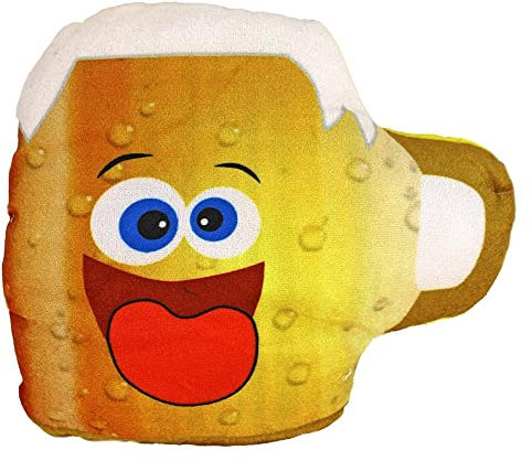 Gelber Krug mit lustigem Gesicht und Zunge - ca. 14 x 18 cm, Waschbar bei 30 Grad, Bier Kissen, Lustige Kissen, Geschenke für Männer, Bier Kuscheltier