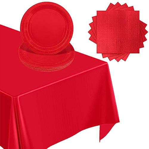 Juego de vajilla roja, juego de vajilla desechable de feliz cumpleaños, platos de papel, servilletas de 9 pulgadas, mantel para niñas, mujeres, regalos de cumpleaños, suministros de fiesta