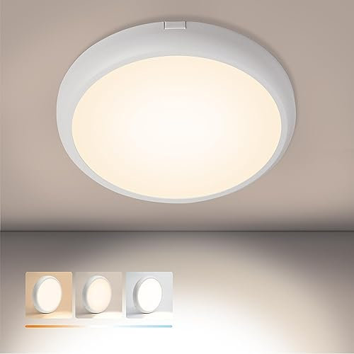 LED Ceiling Light 18W 2200 lm, 3 Colors Choice 3CCT in 1 Bathroom Lights Surface and Recessed Mount Indoor Ceiling Lights for Storage Room, Stairwell, Porch and More