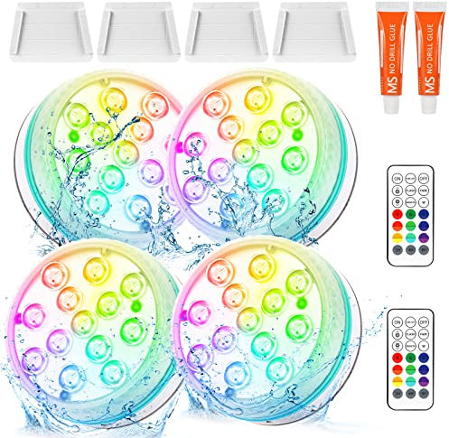 Czemo Unterwasser Licht Pool 4 Stück LED Poolbeleuchtung mit Magnet Poollicht mit Fernbedienung IP68 LED Wasserdicht für Pool Teich Aquarium Beleuchtung