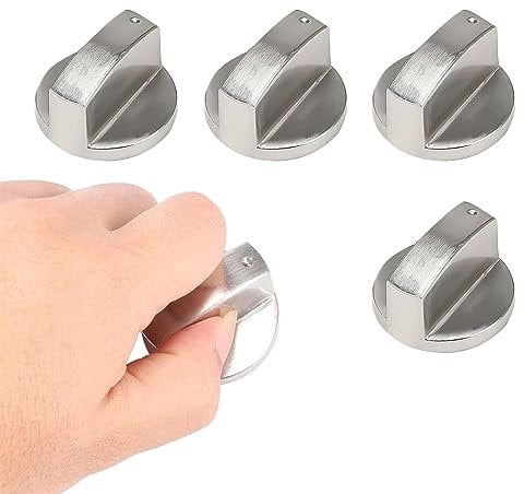 4Pcs Gas Stove Knob,Durable Metal Switch Control Stove Adaptors Knobs,Cooker Replacement Knobs,Oven Switch Cooking Control Knobs for Kitchen Cooktop, Gas Stove Precise Temperature Control(Silver)