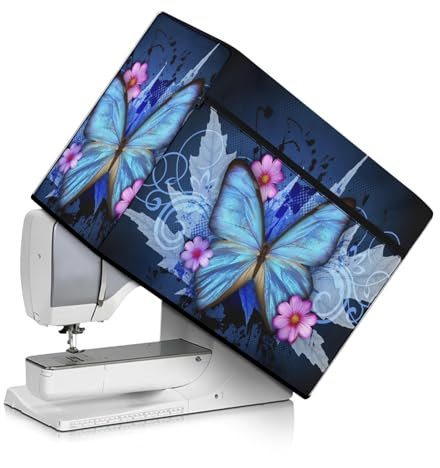 Goronwyfloyd Blaues Schmetterlingsmuster Nähmaschinen-Abdeckung, langlebig, faltbar, Staubschutz mit Aufbewahrungstaschen, für die meisten Standard-Nähmaschinen, schmutzabweisend und leicht zu