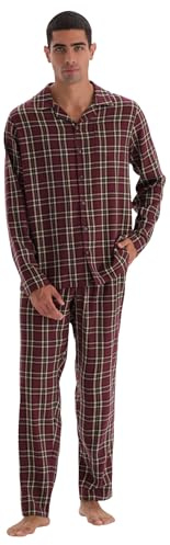 Dagi Men's Multicolor Regular Waist Plaid Woven Trousers Pajamas, Multicolor,L