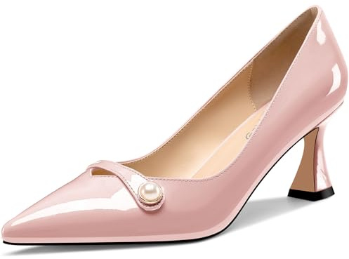 NobleOnly Damen Mittlerem Absatz Heel Spitze Zehenkappe Slip-on Perlen Dress Pumps Glitzer Lässig Schuhe 6 cm Heels