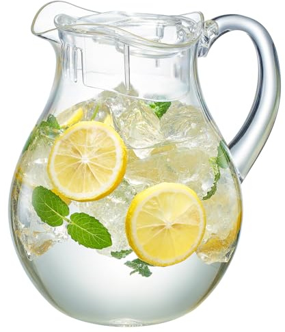 Acryl-Getränkekrug mit Deckel (2041 ml), Kunststoff, Wasser, Sangria, Limonade, Margarita, Saft, Eistee, Krüge, klare Tritan-Glaswaren, Lookalike, spülmaschinenfest, BPA-frei