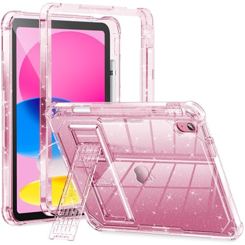 INFILAND Funda para niños para iPad A16 de 11 pulgadas de 11ª generación, iPad de 10.9 pulgadas, funda protectora resistente a prueba de golpes con soporte, bonita carcasa transparente con purpurina