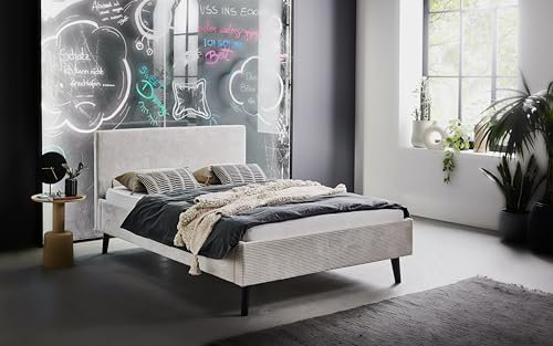Polsterbett Avola 140 x 200 cm mit Kopfteil glatt & Stoffbezug Poso Cord - Bett, Jugendbett, Bettgestell, Einzelbett - beige