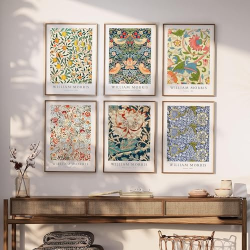 PAINURA William Morris Wandkunst, Vintage-Drucke, Blumenmarkt-Wandkunst für Schlafzimmer, berühmte Gemälde, Wandkunst, William Morris-Poster, Galerie-Wandkunst-Set, 15,2 x 40,6 cm, ungerahmte Kunst